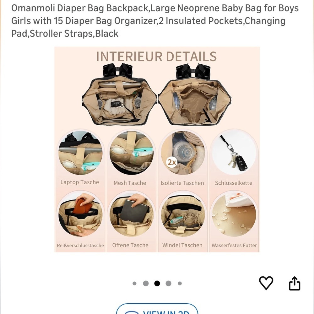 Omanmoli Black Unisex Diaper Bag Backpack. Neoprene Multi Pockets - Picture 6 of 15